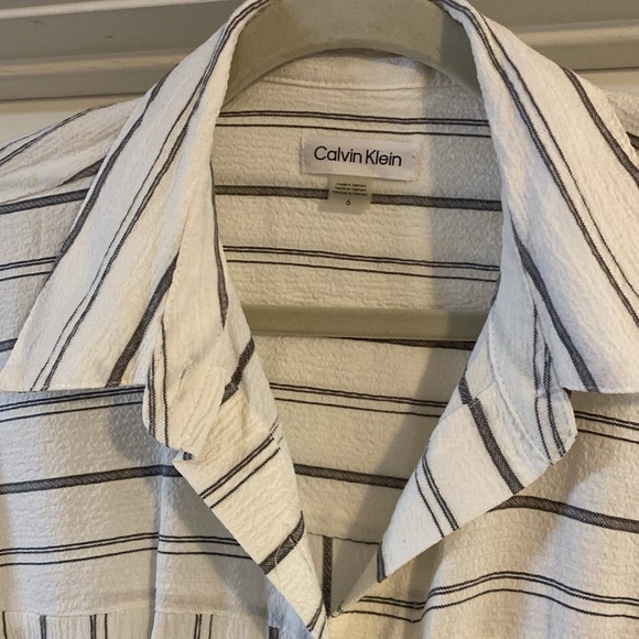 Calvin Klein White and Grey Striped Midi Dress - Picture 2 of 4